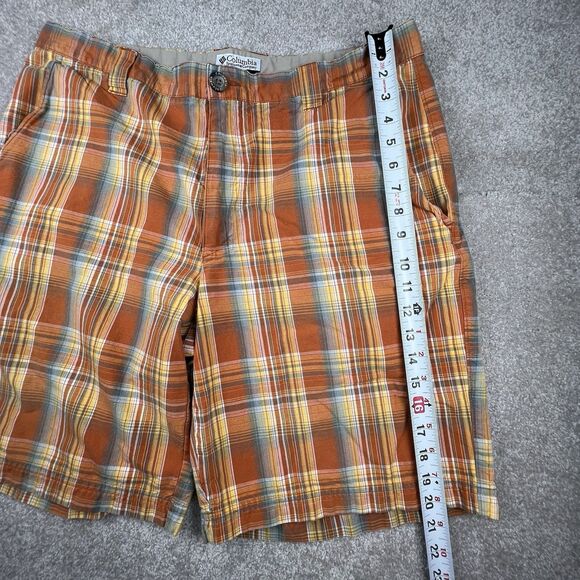 Columbia Shorts 36 Mens Orange Indian Madras Plaid Chino Flat Front Modern Fit - Picture 5 of 7